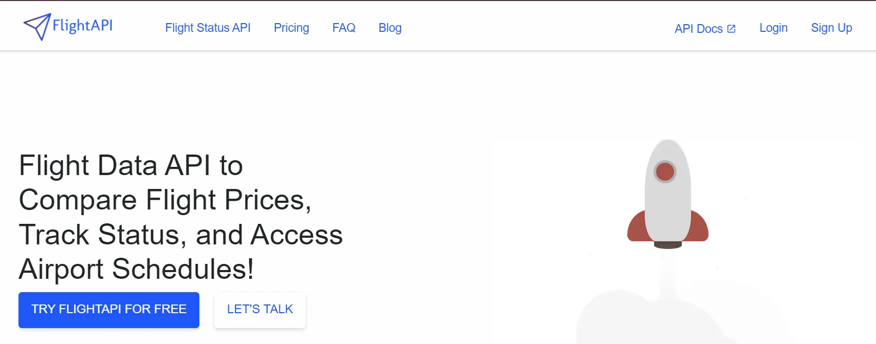 FlightAPI homepage offering an API to compare flight prices, track status and access airport schedules