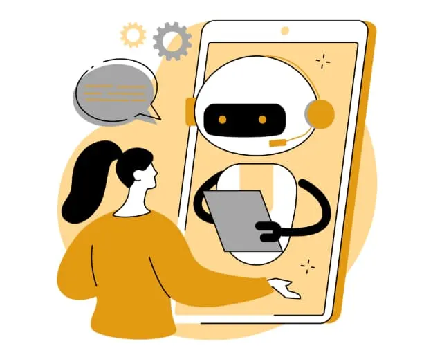 Illustration of a guest chatting with an AI assistant on a phone