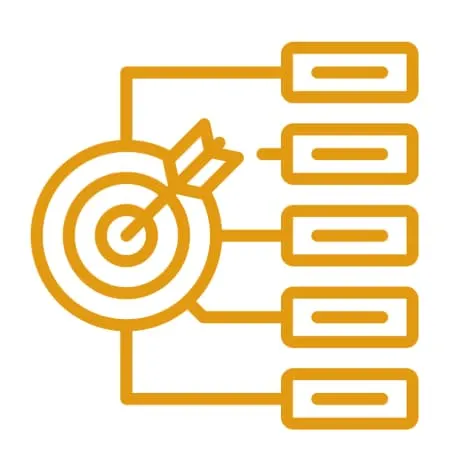 Icon of a dart striking a target connected to a checklist of objectives