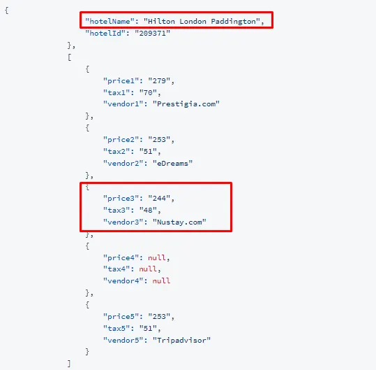 screen shot of hotel pricing data provided by Makcorps API