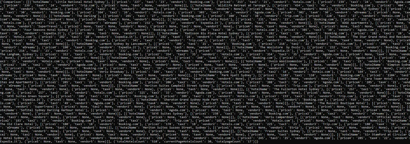 JSON response for hotel pricing data